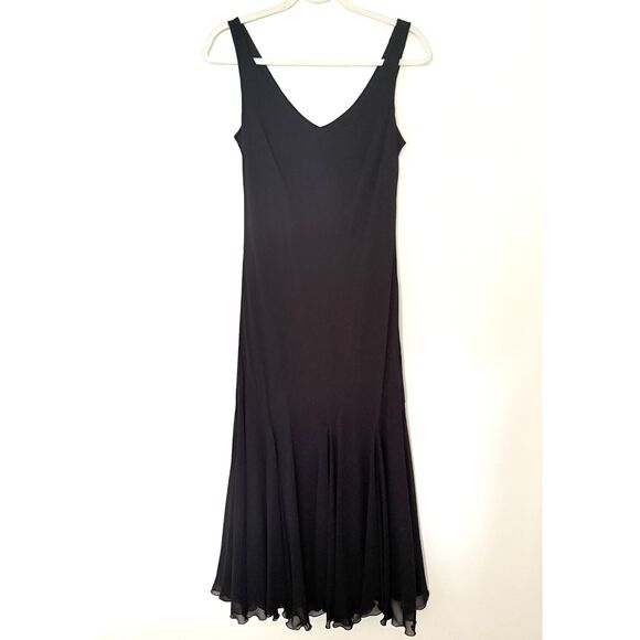 VTG SL Fashions Black Chiffon Overlay Godet Witchy Midi Dress Whimsigoth Sz 8 - Picture 2 of 7